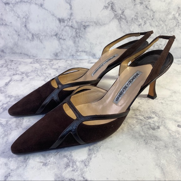 Manolo Blahnik Suede Slingback Heels 39.5 - Picture 3 of 10